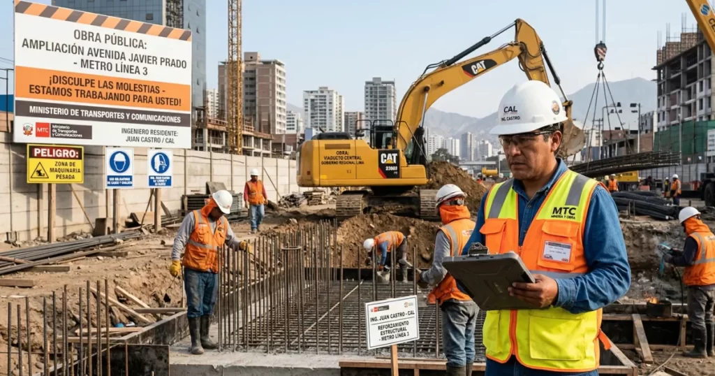 ingenieros en Perú supervisando obras públicas y enfrentando restricciones laborales en construcción